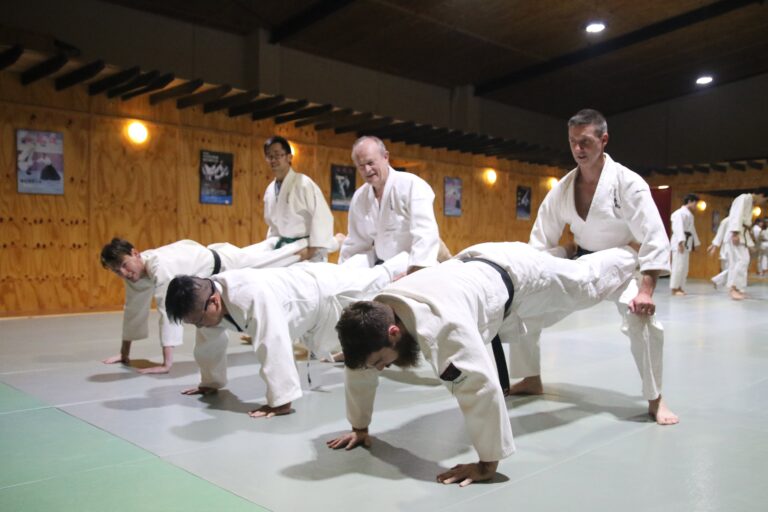 A group of men and boys of various ages doing some fitness training together