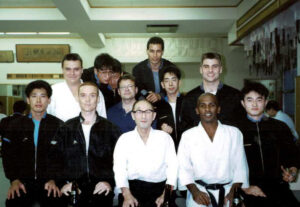 Photo from 90's in Japan, featuring Joe Thambu sitting next to Gozo Shioda Kancho