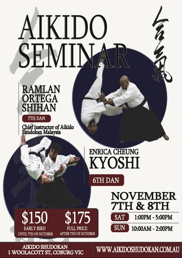 Poster for the Ramlan Ortega Shihan and Enrica Cheung Kyoshi Aikido seminar